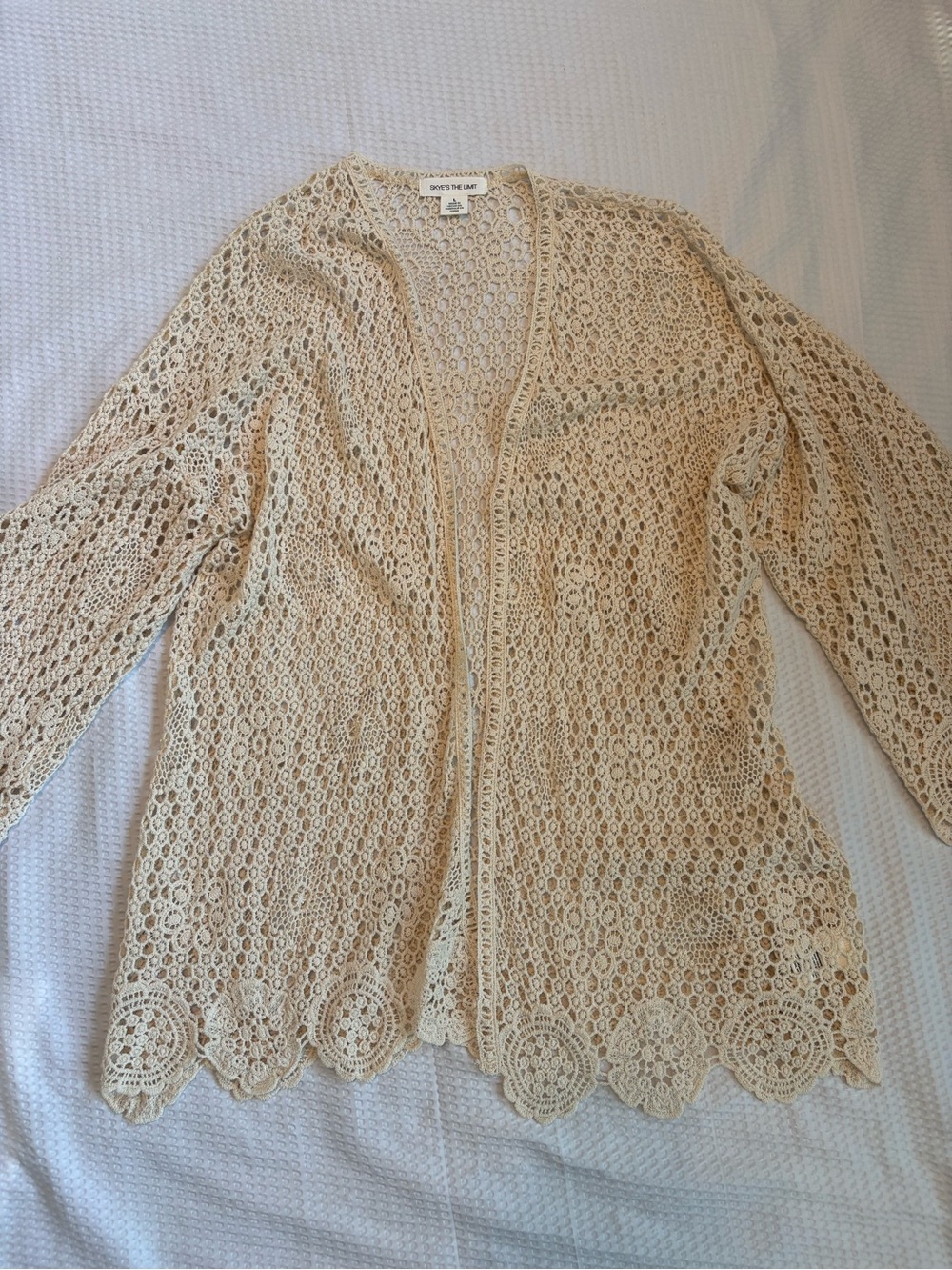 Open-Front Crochet Cardigan Sweater - 100% COTTON - Cream